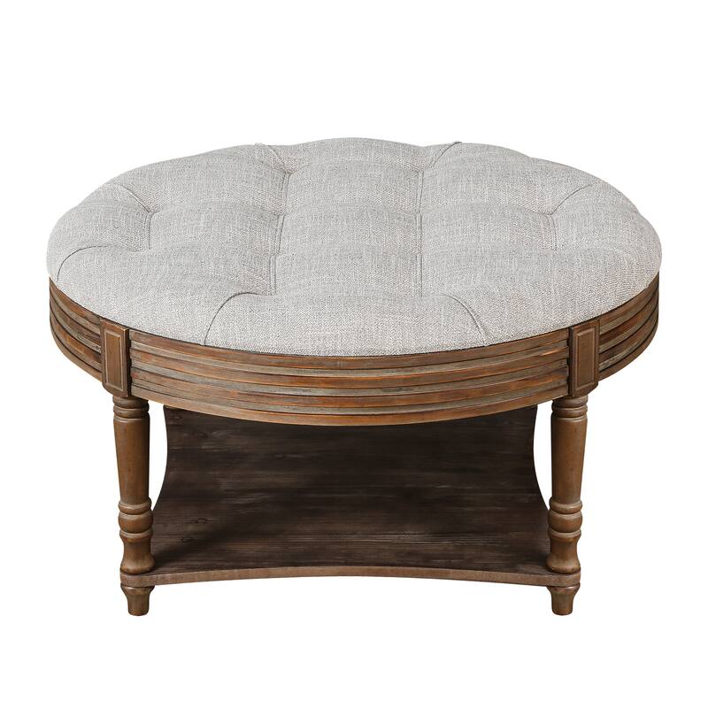 GDFStudio - Benjamin Round Tufted Upholstered Ottoman with Storage