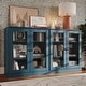 preview thumbnail 56 of 75, 100% Solid Wood Sideboard with Glass or Solid Wood Doors by Palace Imports - 64" x 35.75" Teal Blue - Glass