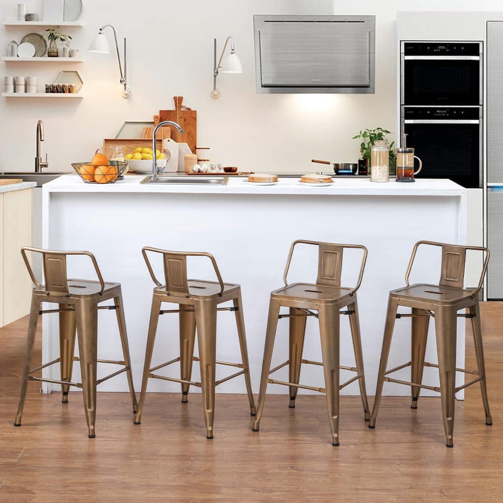 Industrial bar stools Set of 4，Metal Bar Stools