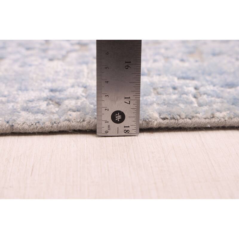 ECARPETGALLERY Hand-knotted Legacy Light Denim Blue Silk, Wool Rug - 2'8 x 8'11