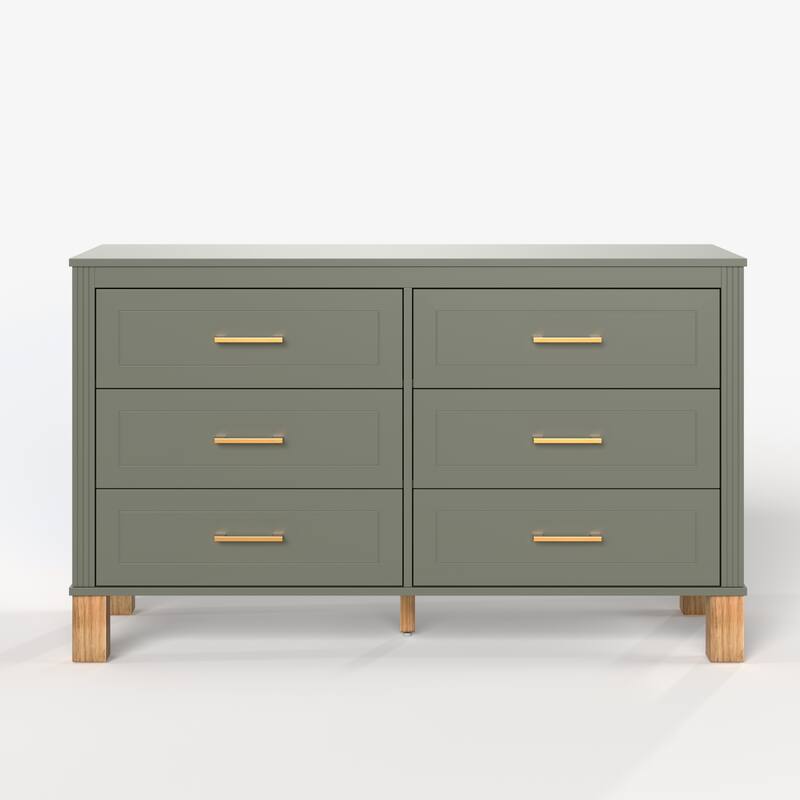 GDFStudio - Olive Haven Modern Wooden 6-Drawer Double Dresser with Solid Wood Legs
