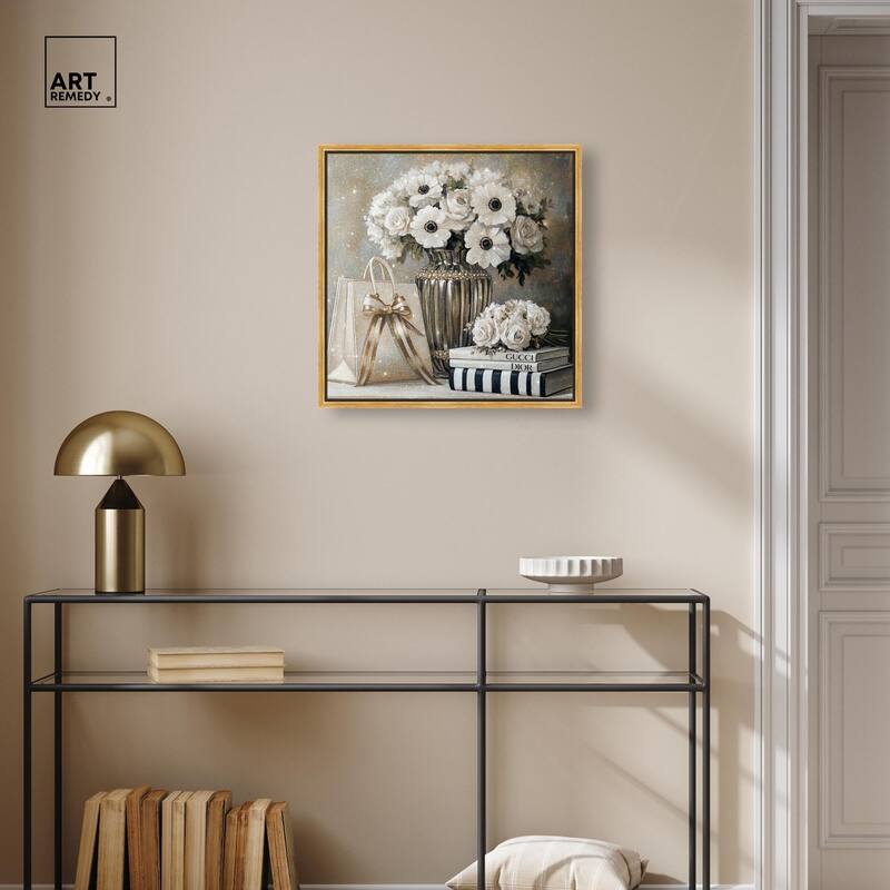 Elegant Flowers Books Neutral Canvas by Art Remedy