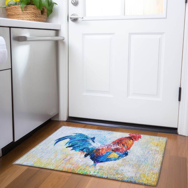 Premium Washable Super Soft Rooster Farmhouse Mayfield Rug - Multi - 1' 8" x 2' 6" - Rectangle