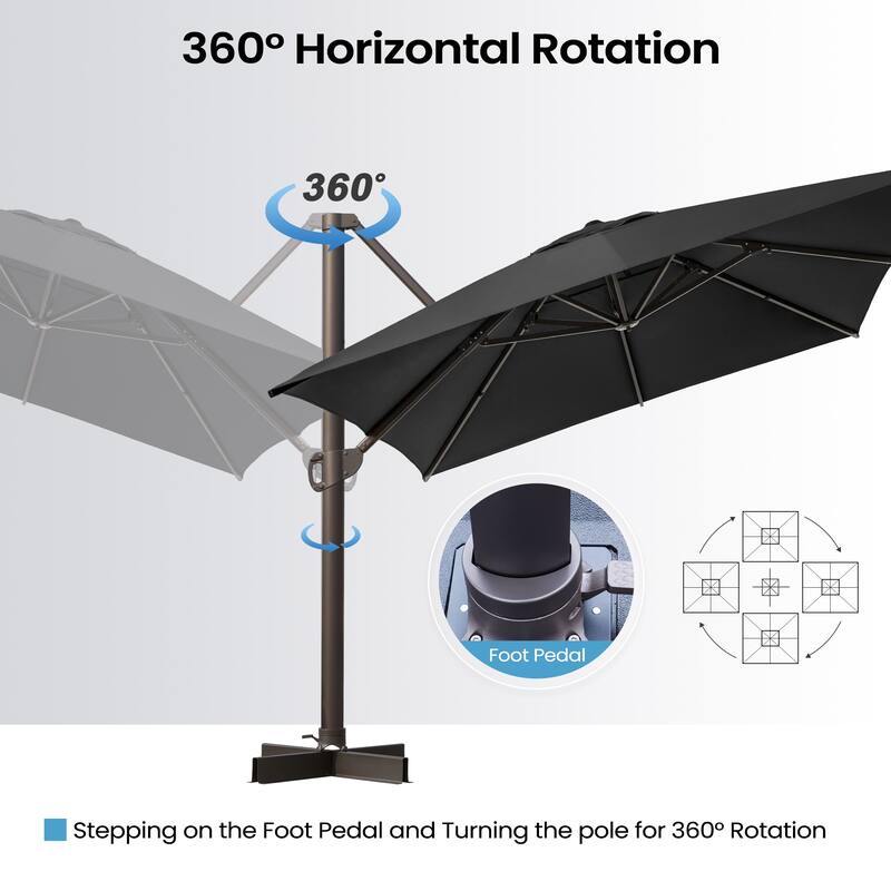 13 ft x 10 ft Outdoor Aluminum Patio Cantilever Offset Umbrella with Base