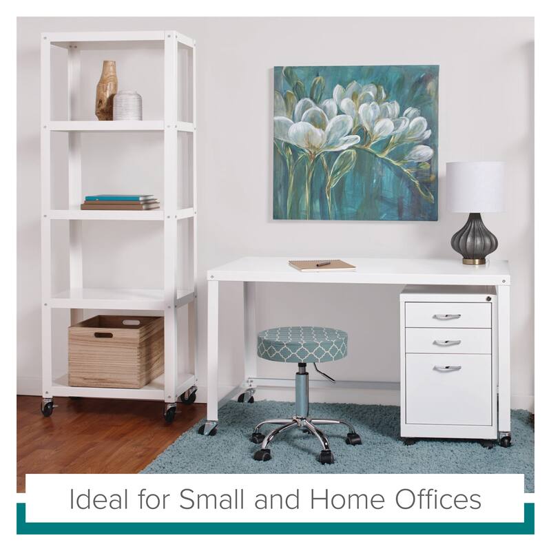 Office Dimensions 72" High Rolling 5 Shelf Bookcase, Industrial Metal, White