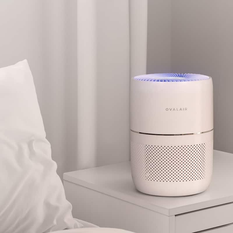 OVAL AIR 3-Stage H13 Smart True HEPA Desk Air Purifier for Rooms up to 150 sq. ft. reduces Allergies, Asthma, Pets, Odor, White