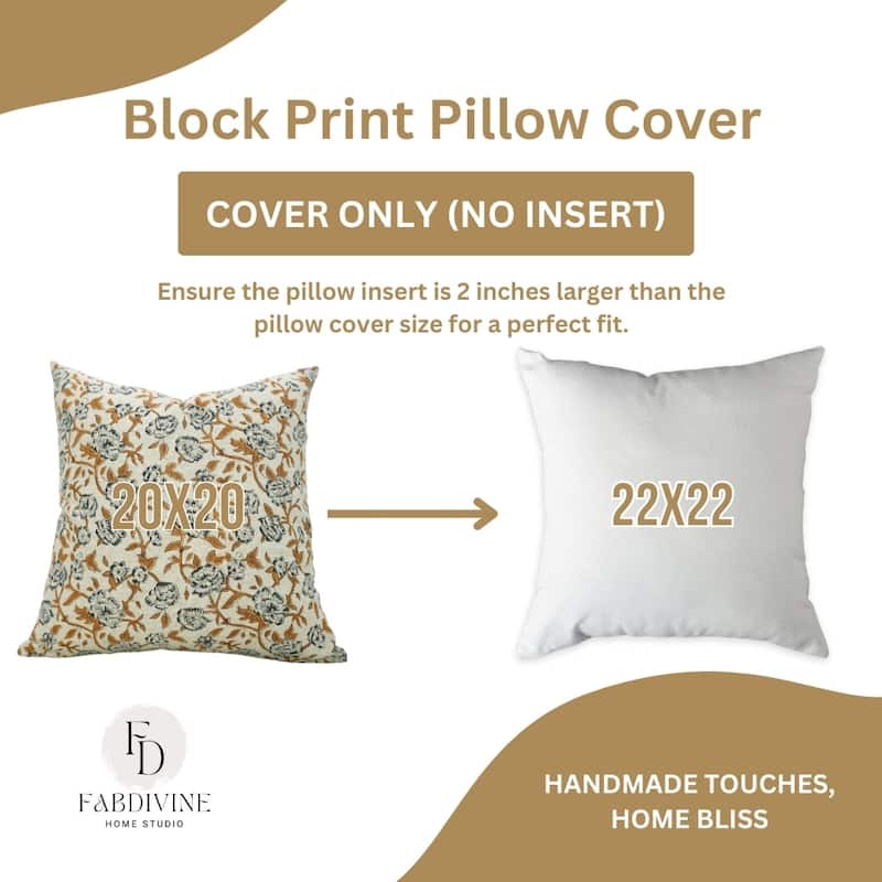 Fabdivine Handmade Dark Blue Block Print Cushion Cover Floral Linen for Living Room Sofa Chair Hotel, Home Decoration, Gopi