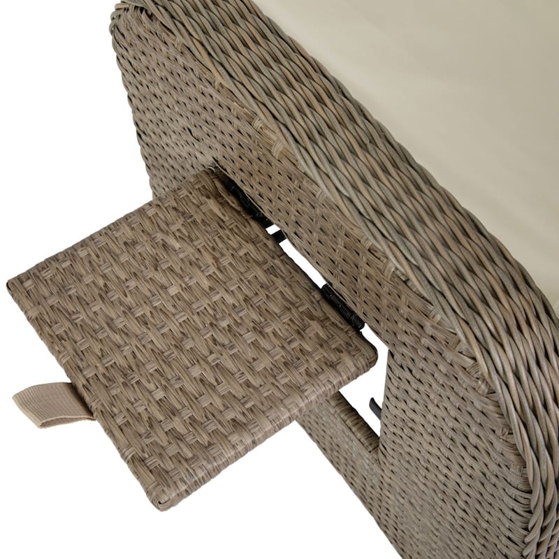 Indoor/Outdoor Wicker Rattan Recliner with Flip-Up Side Table