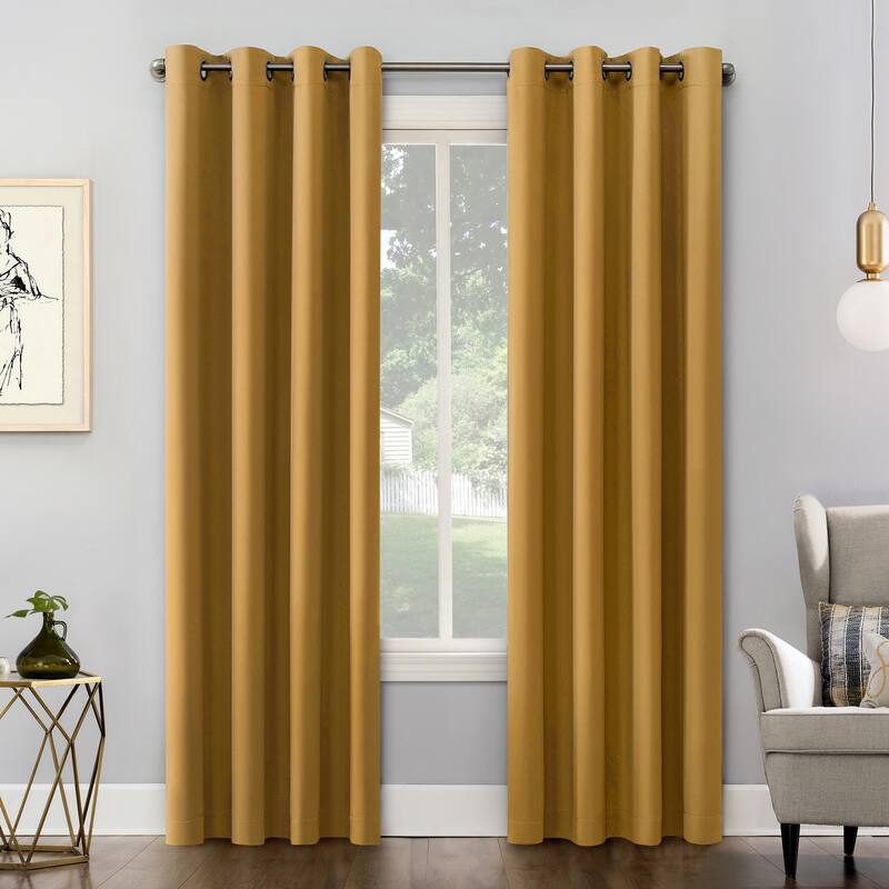 Sun Zero Saxon Energy Saving Blackout Grommet Curtain Panel, Single Panel - 54" x 84" - Gold