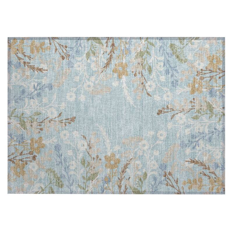 Machine Washable Indoor/ Outdoor Floral Border Chantille Rug