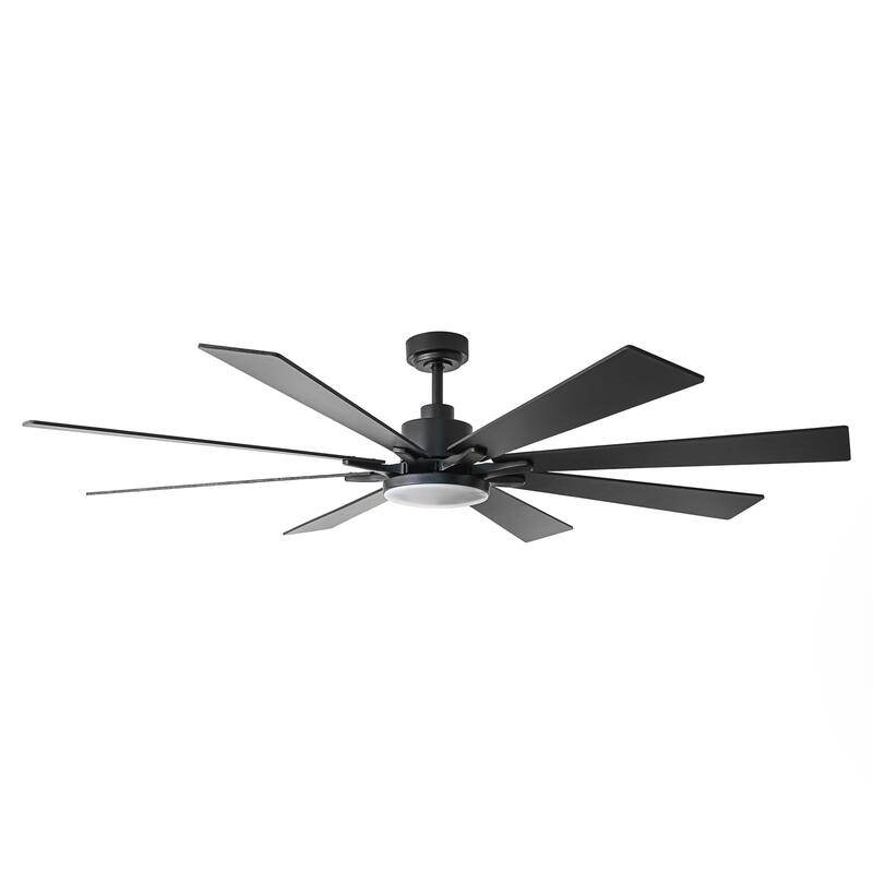72" Modern Black Large Ceiling Fan with Light, Remote and Bluetooth Control