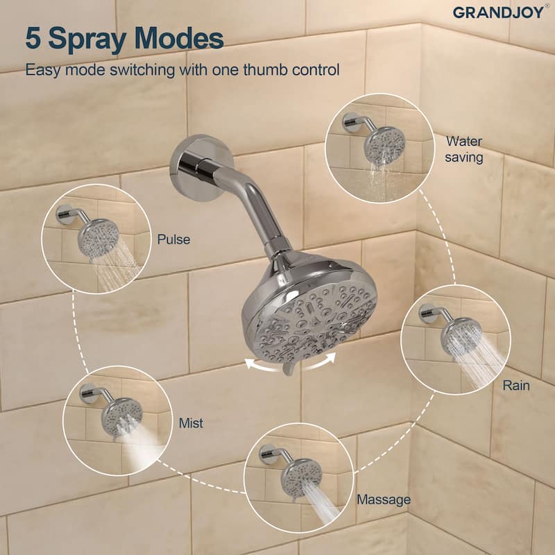 GRANDJOY Wall Mounted 5-Spray Shower System including Handheld Sprayer