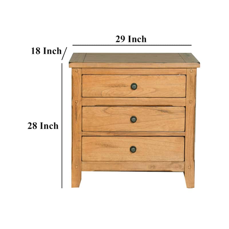 Rustic Light Brown 3 Drawer 29 in. W Nightstand with Sturdy Hardware and Ample Storage