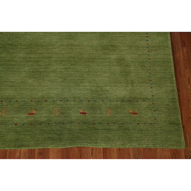 Hand Knotted Oriental 100% Wool Carpet Tribal Animal Pictorial Green Gabbeh Area Rug - 7' 7'' X 5' 3''