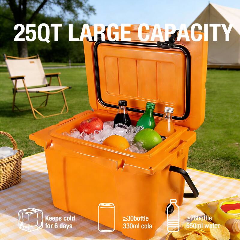 25QT Portable Cooler, Insulated Hard Cooler with Bottle Opener, Cup Holder, Forming Ruler, Travel, Beach, Camping, Fishing