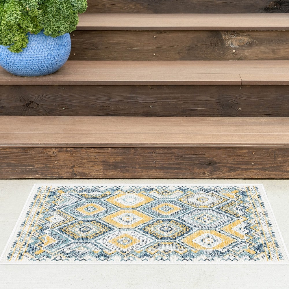 Alfresco Nautical & Coastal Geometric Reversible Indoor/Outdoor Area Rug
