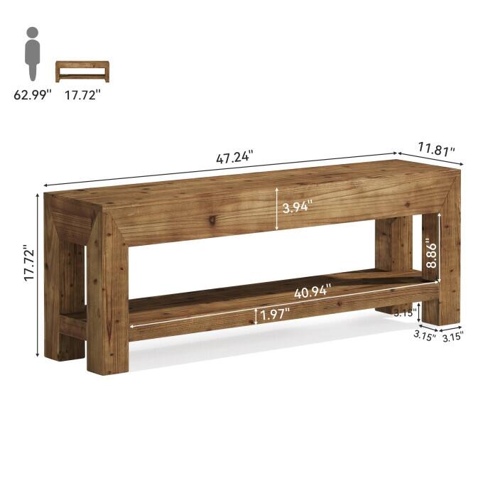 47.24" Solid Wood Entryway Bench with Open Shelves