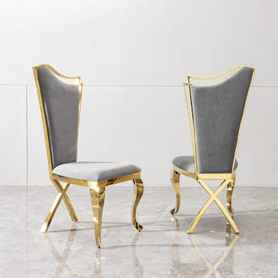 Gorgeous Streamlined High Back Grey Fabric Stainless Steel Dining Chair,Set of 2