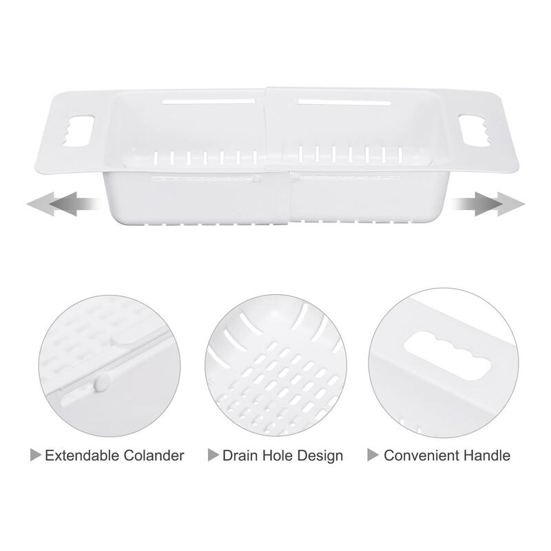 Extendable Over the Sink Strainer Fruit Vegetable Colander for Kitchen - White - 38cm x 19cm x 8cm