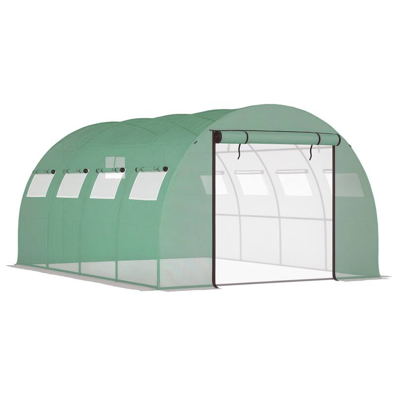 Outsunny 13' x 10' x 6.5' Walk-in Tunnel Greenhouse with 2 Zippered Mesh Doors & 10 Mesh Windows