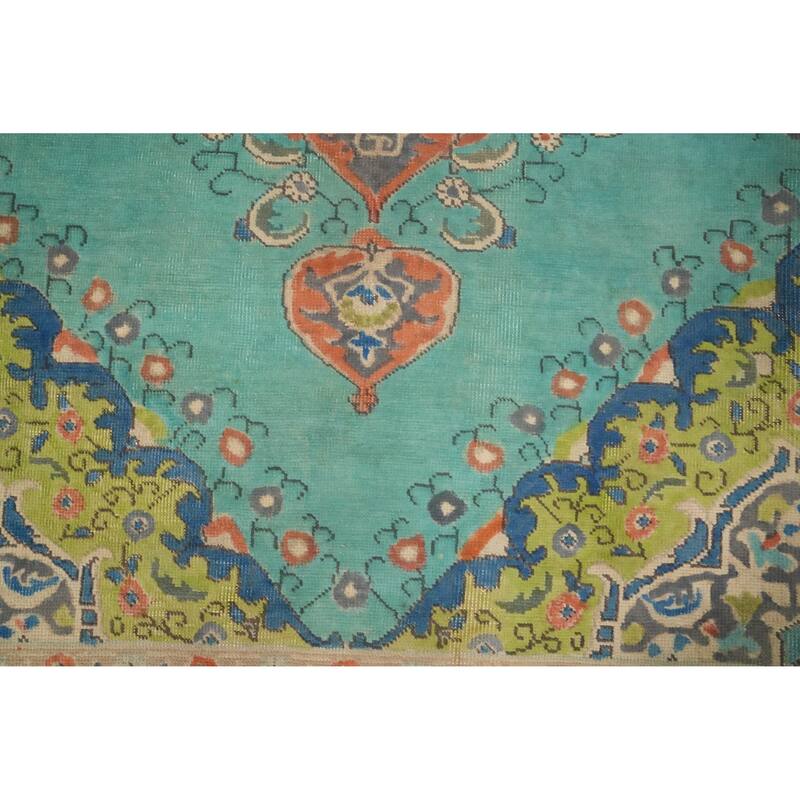 Hand Knotted Oriental 100% Wool Carpet Traditional Floral Navy Blue & Blues Tabriz Area Rug - 9' 7'' X 6' 5''