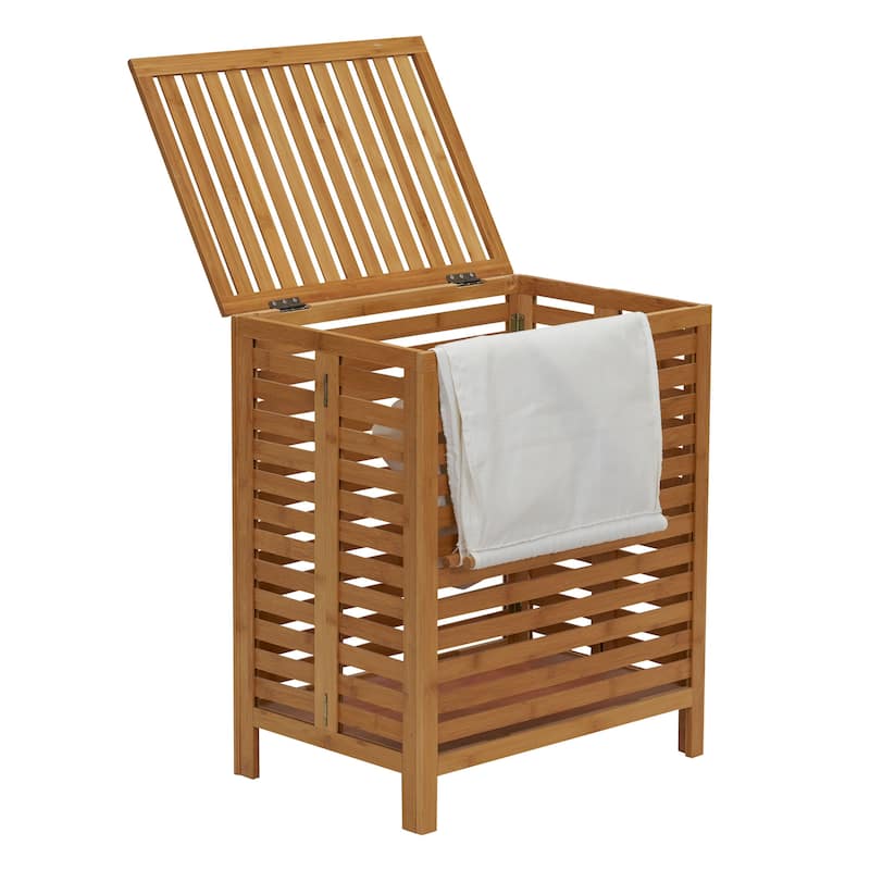 Household Essentials Bamboo Laundry Hamper with Removable Cotton Bag and Foldable Frame - 21.1"L x 13.8"W x 23.6"H
