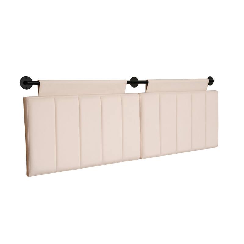Nathan James Remi Wall Mount Tufted Headboard with Adjustable Straps and Black Metal Rail