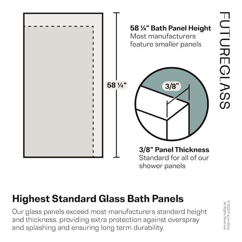 Gaia 30 in. x 58.25 in. Single Fixed Frameless Fluted Frosted Bath Panel Shower Tub Door