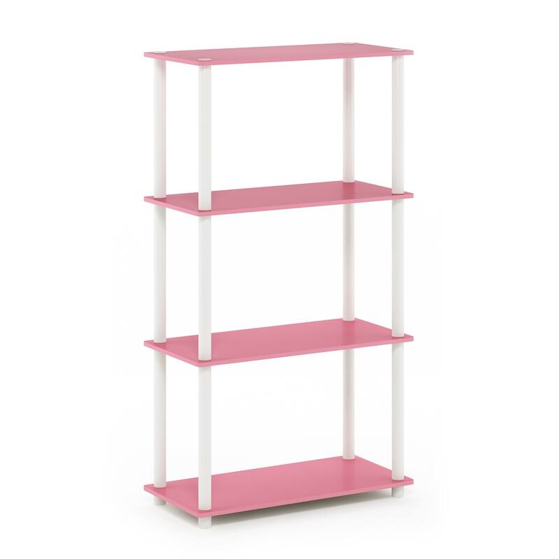 4 Tiers Wood Household Shelving Unit in Pink/White (23.6 in. W x 43.25 in. H x 11.6 in. D) - 23.6