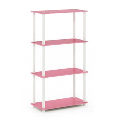 4 Tiers Wood Household Shelving Unit in Pink/White (23.6 in. W x 43.25 in. H x 11.6 in. D) - 23.6