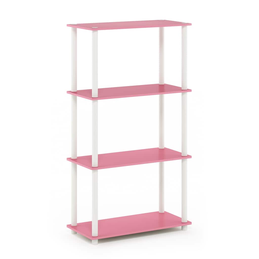 4 Tiers Wood Household Shelving Unit in Pink/White (23.6 in. W x 43.25 in. H x 11.6 in. D) - 23.6