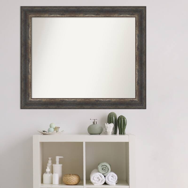 Non-Beveled Bathroom Wall Mirror - Bark Rustic Char Frame