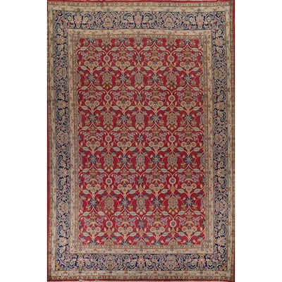 Pink Red Floral Kerman Large Vintage Persian Wool Carpet - 9'11" x 13'6"