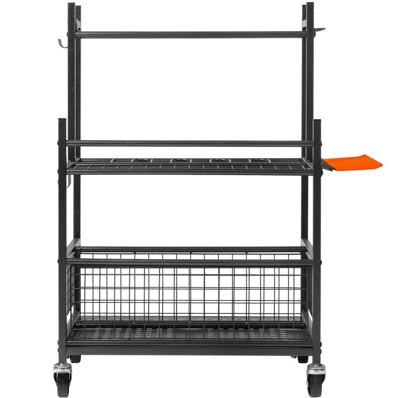 16 Slots Garden Tower Tool Organizer Rack with 5 Movable Hooks and Lockable Swivel Wheels - 25.66 x 15.86 x 38.5 in