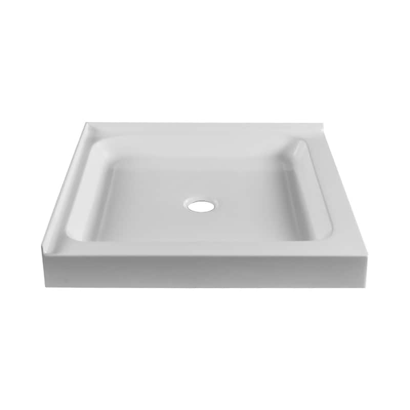 Fine Fixtures Double Threshold Acrylic Shower Base - Non-Slip Textured Surface Shower Floor Pan in White