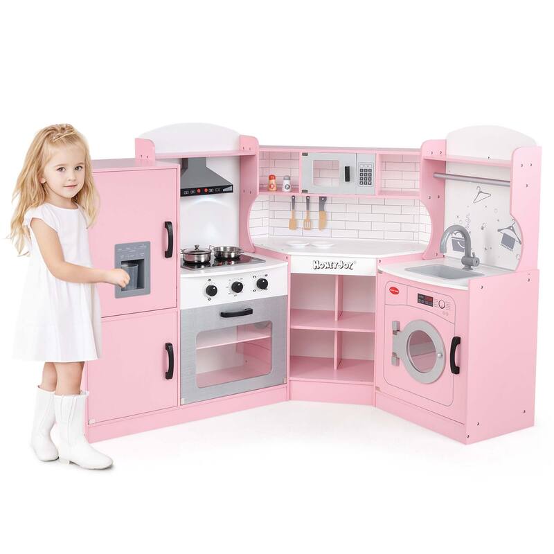 Costway Corner Play Kitchen Toddler Kitchen Playset with Range Hood, - See Details