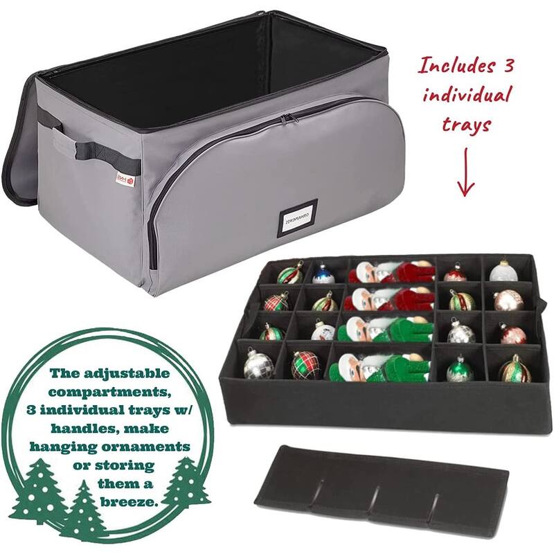 HOLDN’ STORAGE Premium Christmas Ornament Storage Containers – Holds Up to 72- 4” ornaments 3 Individual Trays