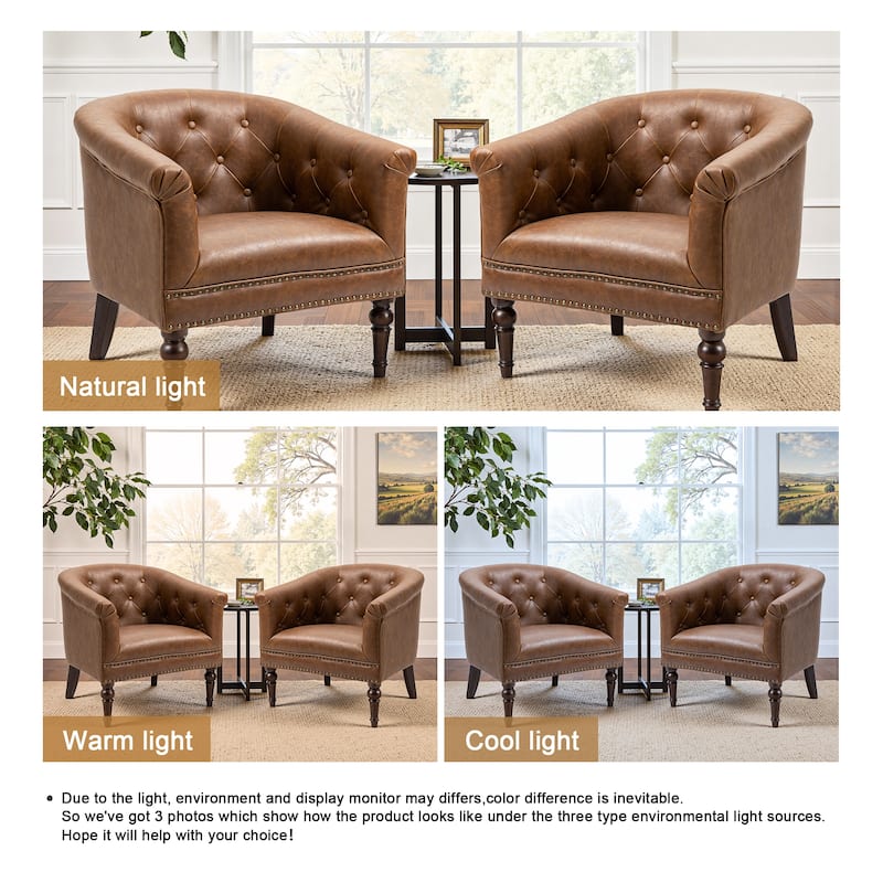 Alina Modern Tufted Tub Barrel Faux Leather Accent Chair