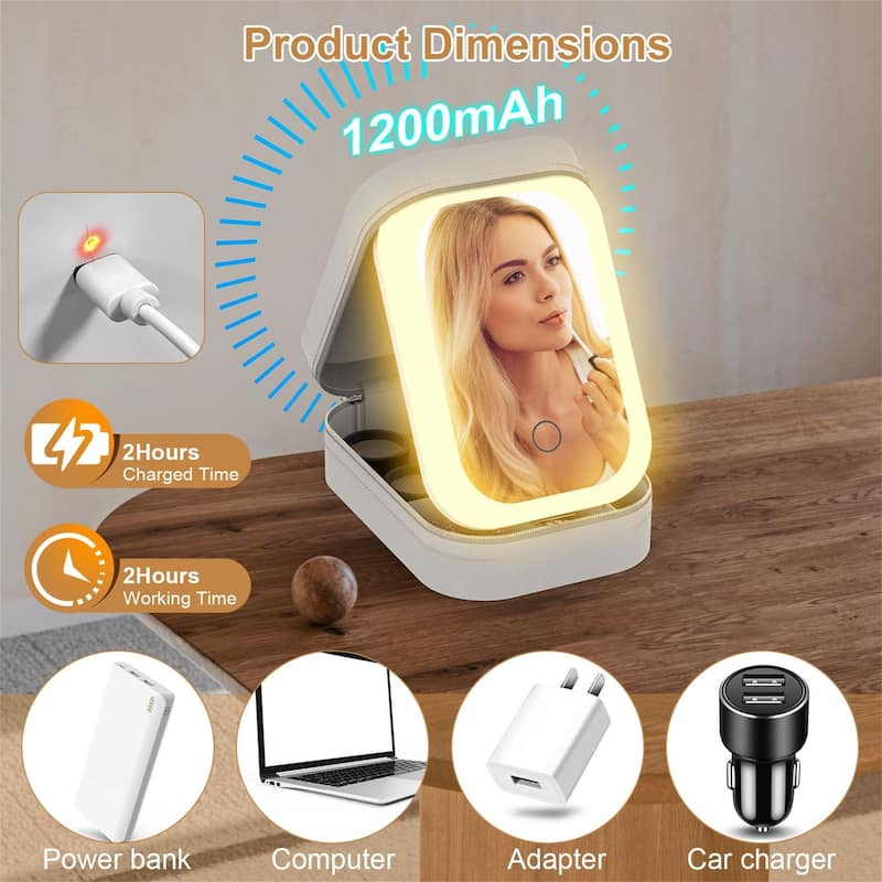 Portable Makeup Case with Rechargeable LED Mirror