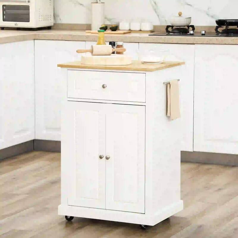 Rolling Kitchen Island Cart with Drawer,Adjustable Shelf,2 Towel Racks