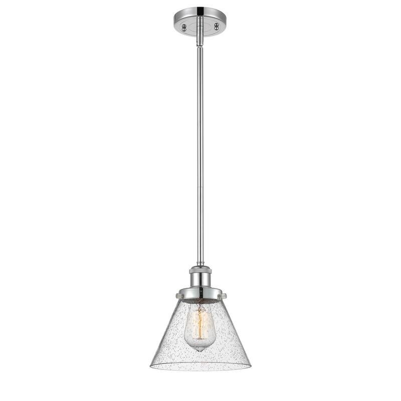 Innovations Lighting Large Cone 8" Wide Mini Pendant - Rod Hung - Polished Chrome / Seedy