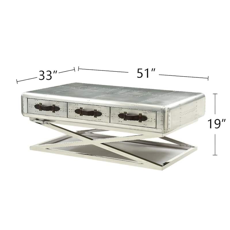 3 Drawers Coffee Table with Metal Base in Aluminum