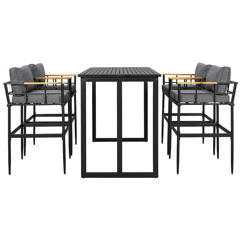 Outdoor Wood Chairs Set with Metal Table for Patio (Set of 5)