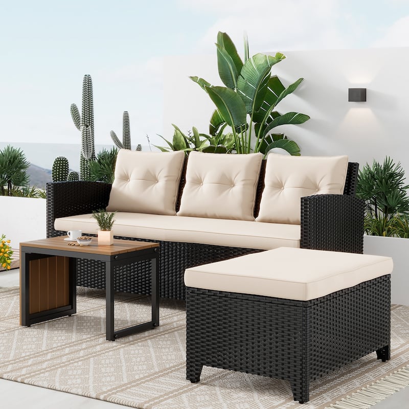 Patio Furniture Set - 3 Piece Cushioned Sofa Set Wicker Outdoor Sectional Coversation Set