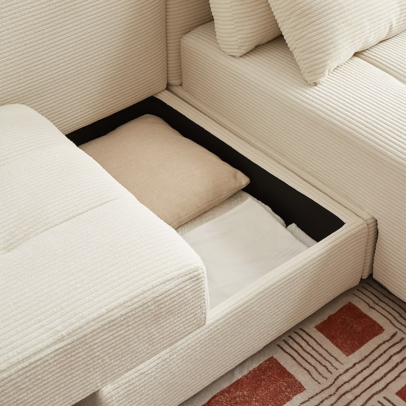 94'' Corduroy 3-in-1 Convertible Sofa with Storage
