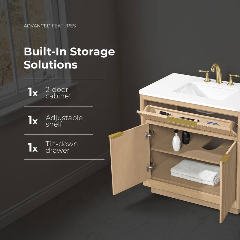 OVE Xander Bathroom Vanity with White Engineered Stone Top