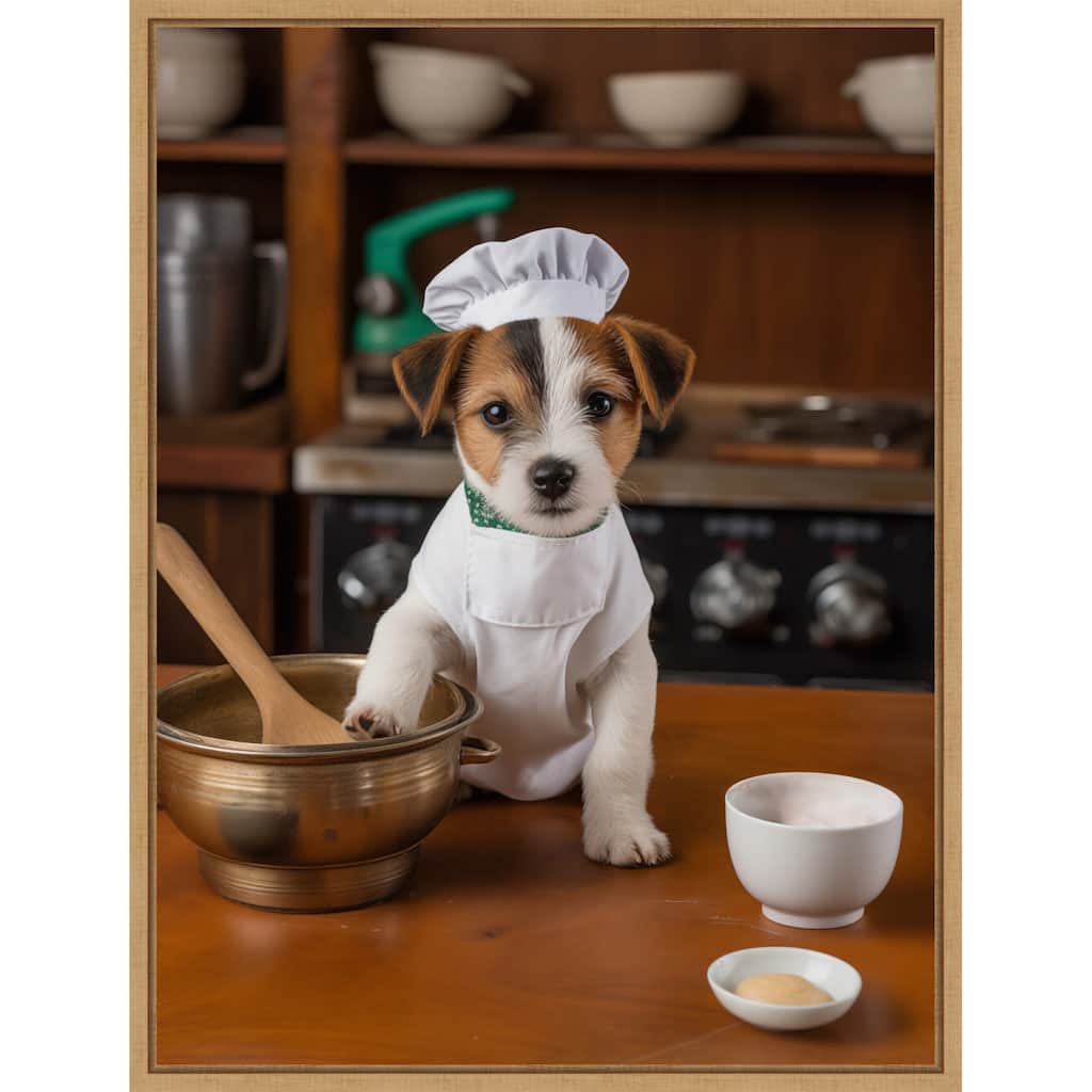 Jack Russell Puppy Chef by Andreas Magnusson Framed Canvas Wall Art