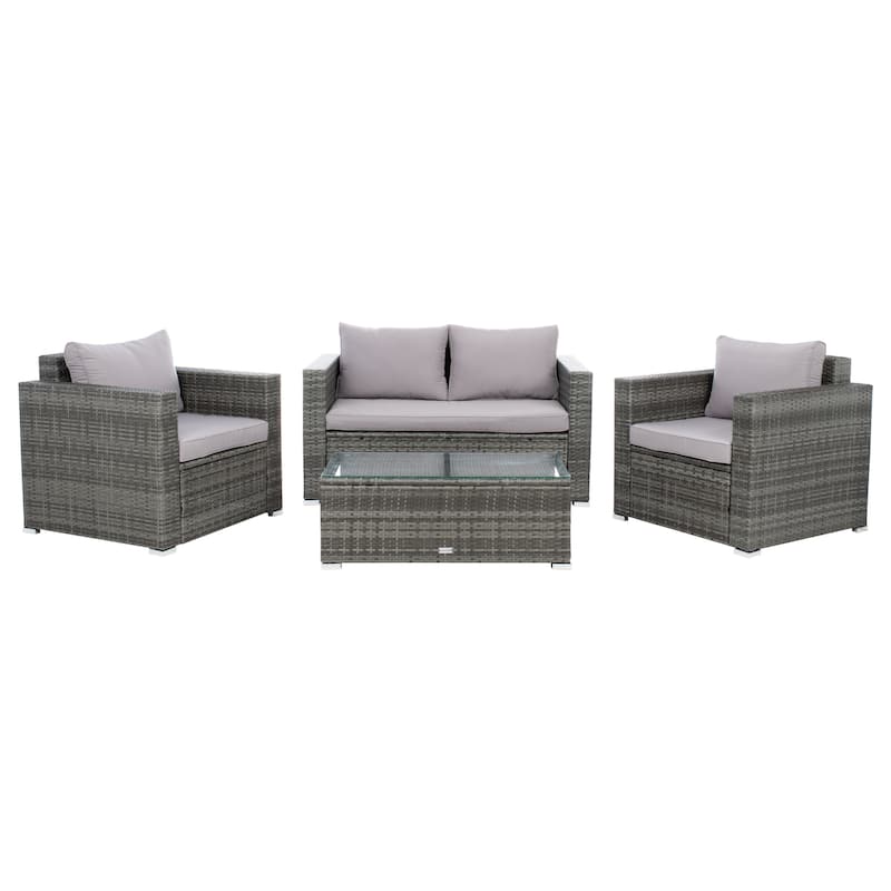 SAFAVIEH Outdoor Patio Furniture Natalee Wicker 4-Piece Conversation Set - 50W x 27D x 28H - Grey/Grey