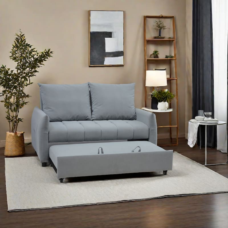 3 in 1 Sleeper Sofa Bed, Light Blue Fabric, 57x35x36 inches