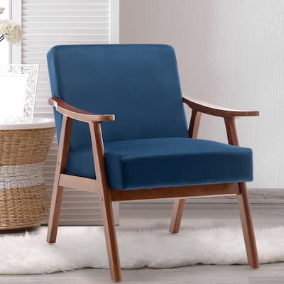 Mid-Century Modern Chair, Living Room Chair with Solid Wood Frame, Accent Chair Extra-Thick Backrest, Wingback Chair for Bedroom